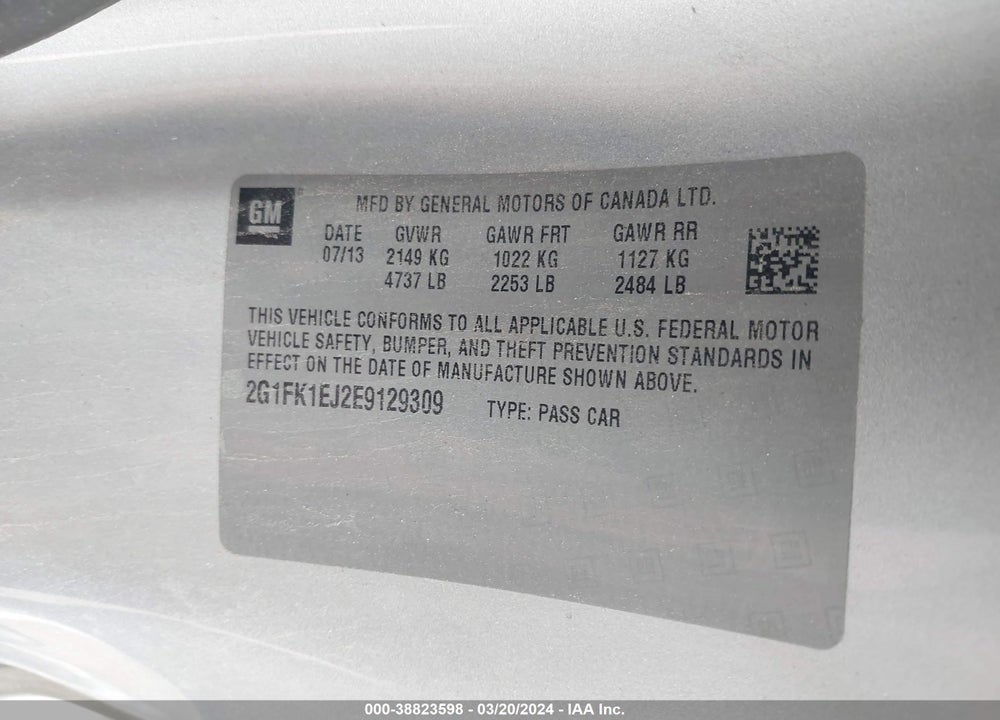2014 CHEVROLET CAMARO 2SS VIN: 2G1FK1EJ2E9129309