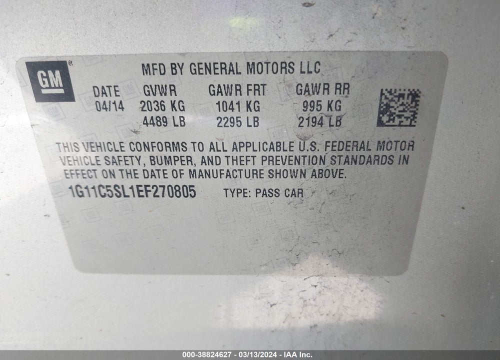 2014 CHEVROLET MALIBU VIN: 1G11C5SL1EF270805