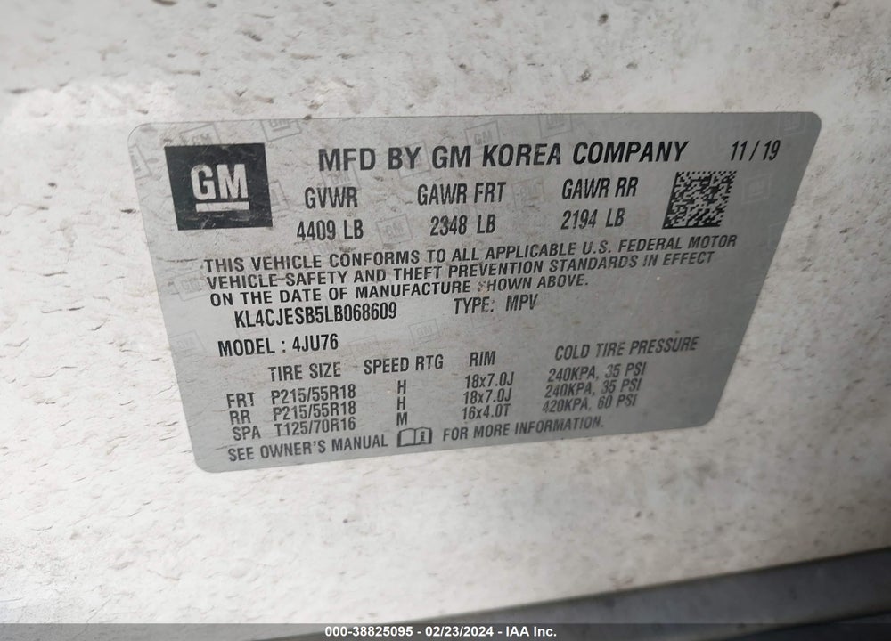 2020 BUICK ENCORE AWD PREFERRED VIN: KL4CJESB5LB068609