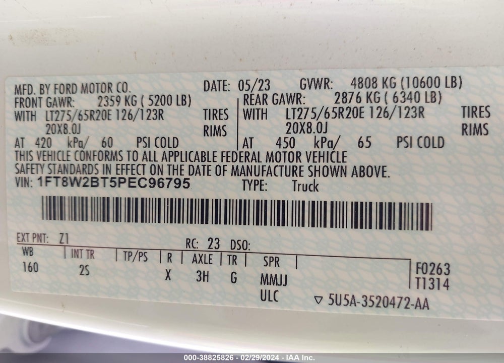 2023 FORD F-250 XLT VIN: 1FT8W2BT5PEC96795