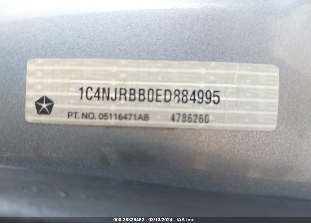2014 JEEP PATRIOT SPORT VIN: 1C4NJRBB0ED884995