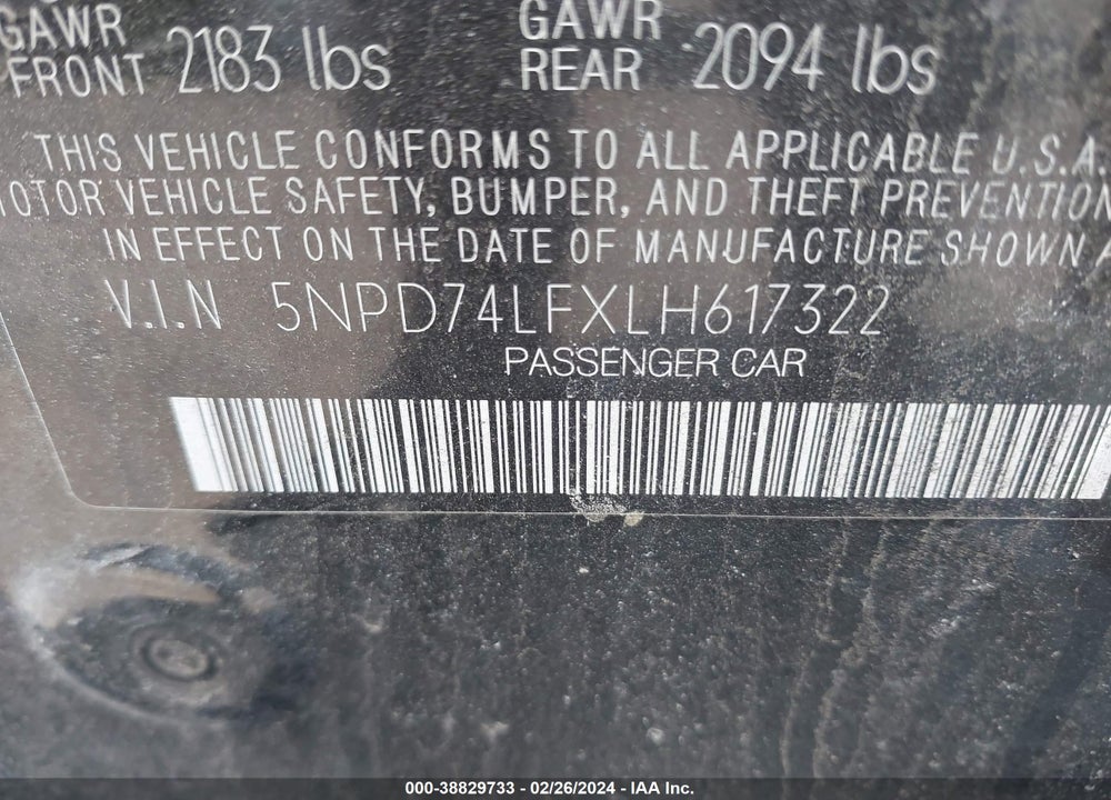 2020 HYUNDAI ELANTRA SE VIN: 5NPD74LFXLH617322