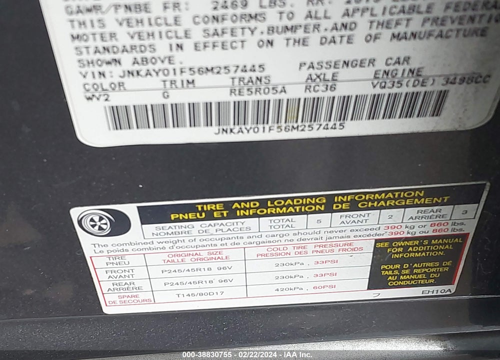 2006 INFINITI M35X VIN: JNKAY01F56M257445
