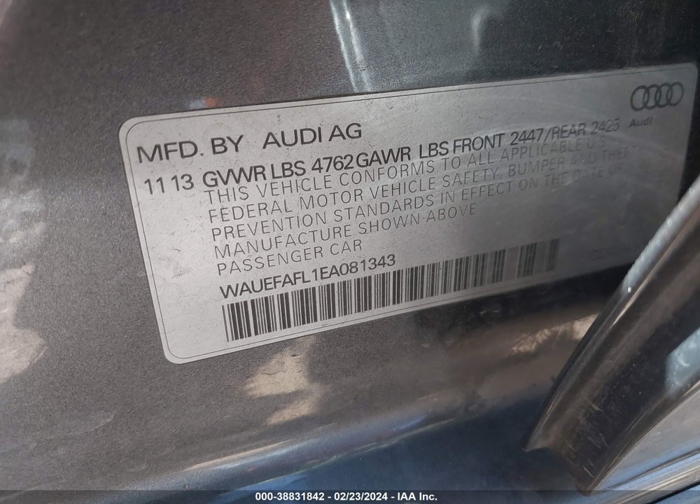 2014 AUDI A4 2.0T PREMIUM VIN: WAUEFAFL1EA081343