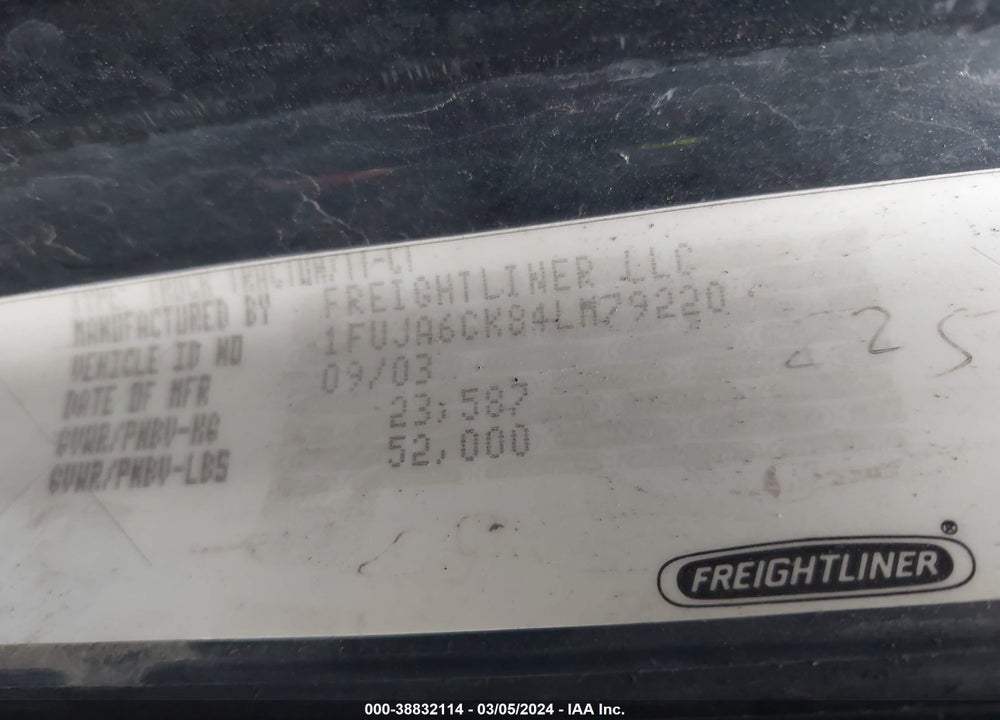 2004 FREIGHTLINER COLUMBIA COLUMBIA VIN: 1FUJA6CK84LM79220