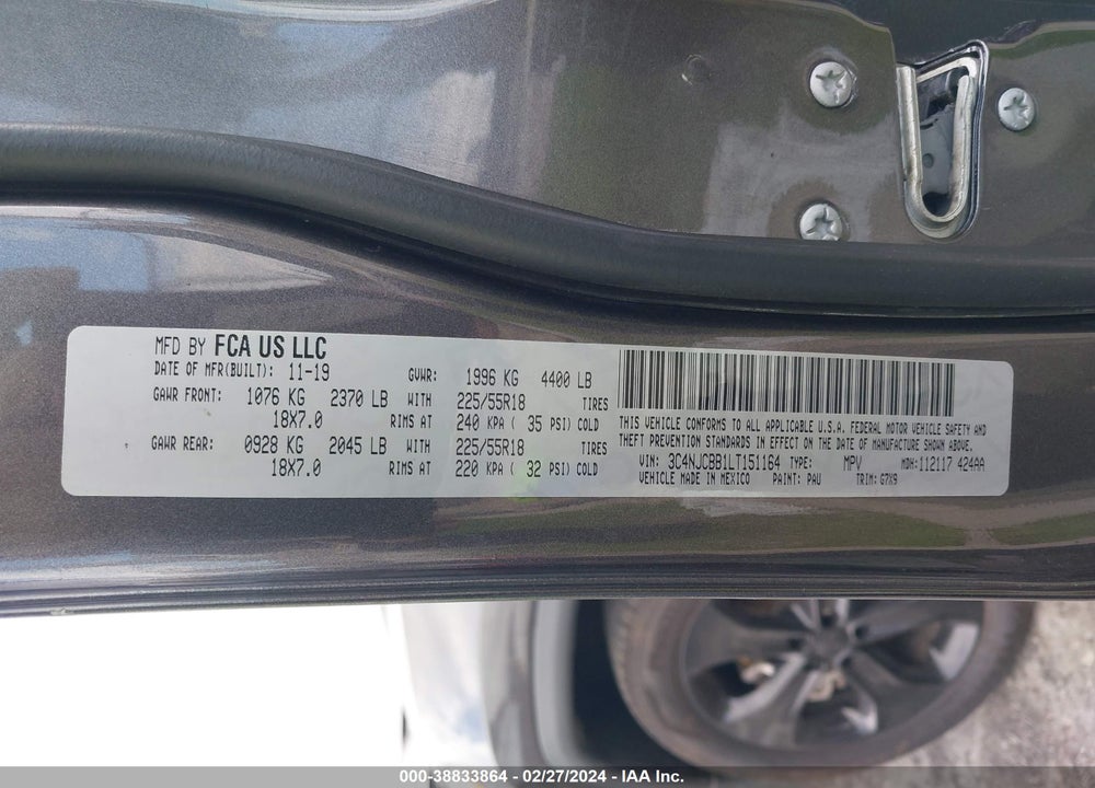 2020 JEEP COMPASS ALTITUDE FWD VIN: 3C4NJCBB1LT151164