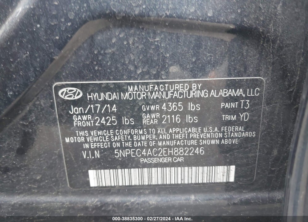 2014 HYUNDAI SONATA LIMITED VIN: 5NPEC4AC2EH882246
