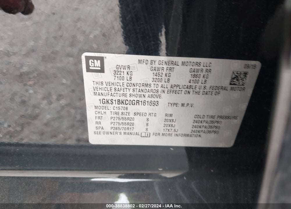 2016 GMC YUKON SLT VIN: 1GKS1BKC0GR161693