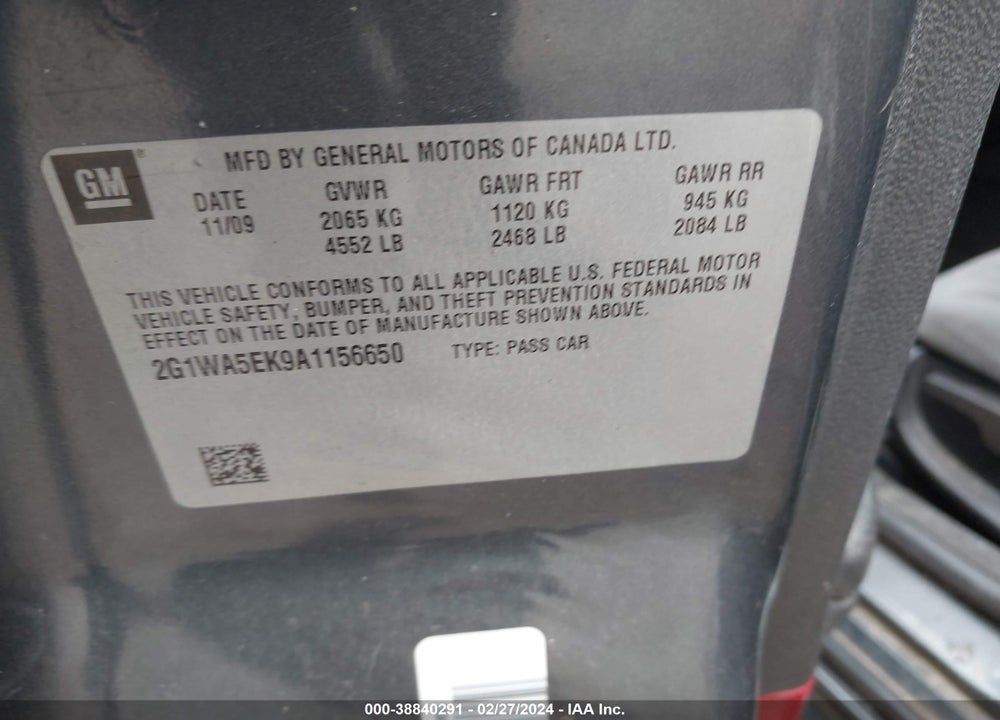 2010 CHEVROLET IMPALA LS VIN: 2G1WA5EK9A1156650