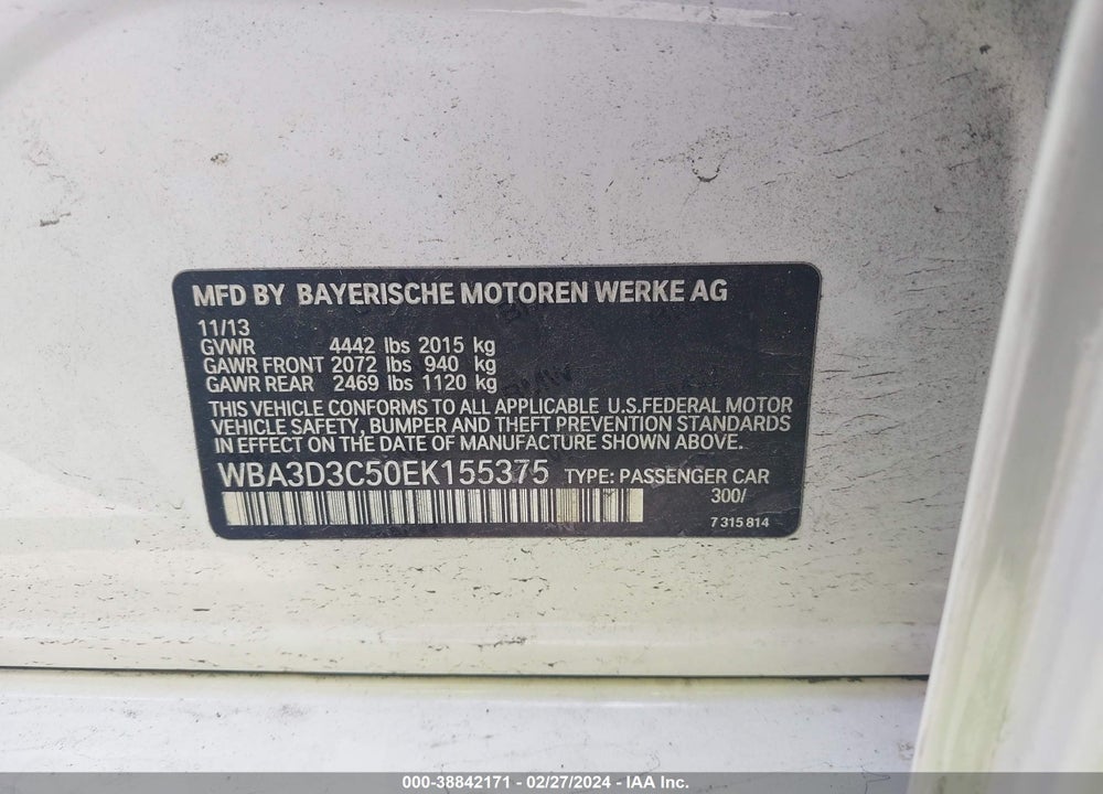 2014 BMW 328D VIN: WBA3D3C50EK155375