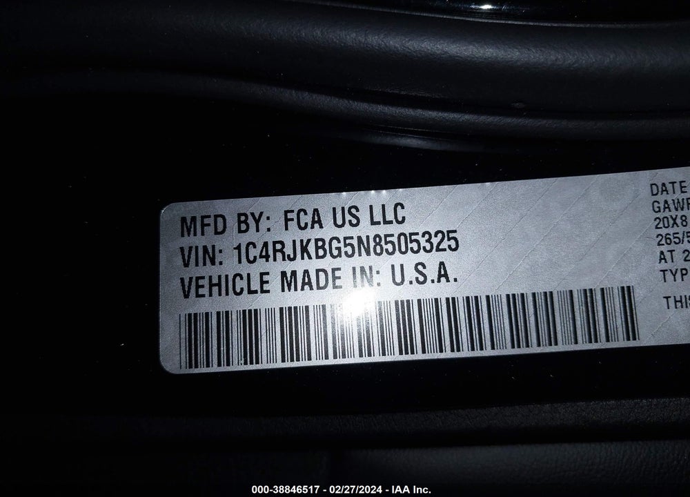 2022 JEEP GRAND CHEROKEE L LIMITED 4X4 VIN: 1C4RJKBG5N8505325