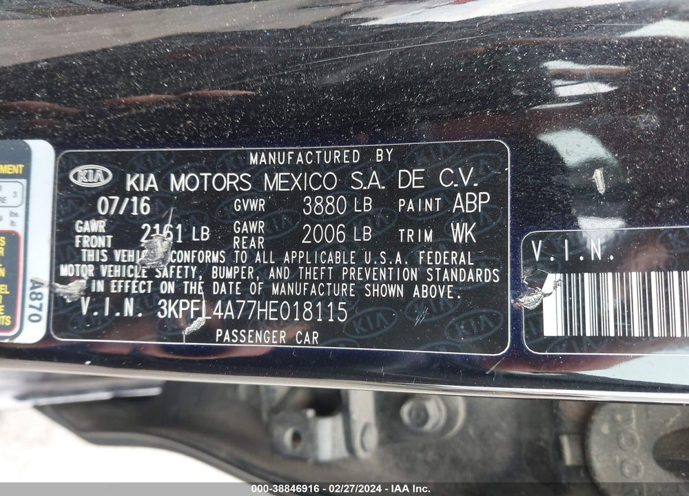 2017 KIA FORTE LX VIN: 3KPFL4A77HE018115