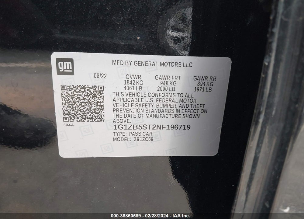 2022 CHEVROLET MALIBU FWD LS VIN: 1G1ZB5ST2NF196719