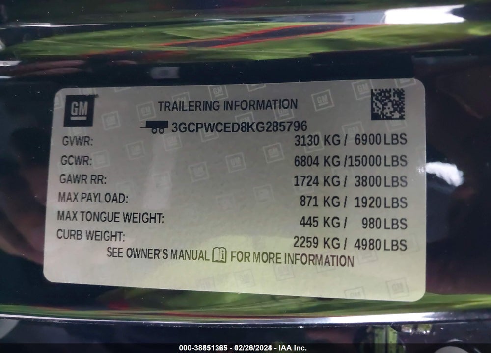 2019 CHEVROLET SILVERADO 1500 LT VIN: 3GCPWCED8KG285796