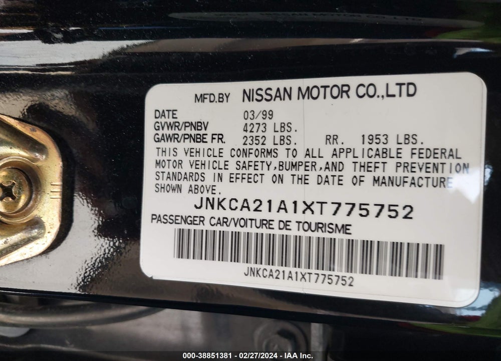 1999 INFINITI I30 LIMITED/STANDARD/TOURING VIN: JNKCA21A1XT775752