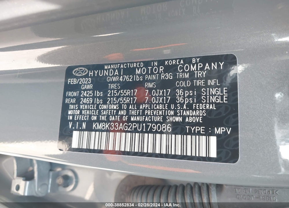 2023 HYUNDAI KONA ELECTRIC SEL VIN: KM8K33AG2PU179086