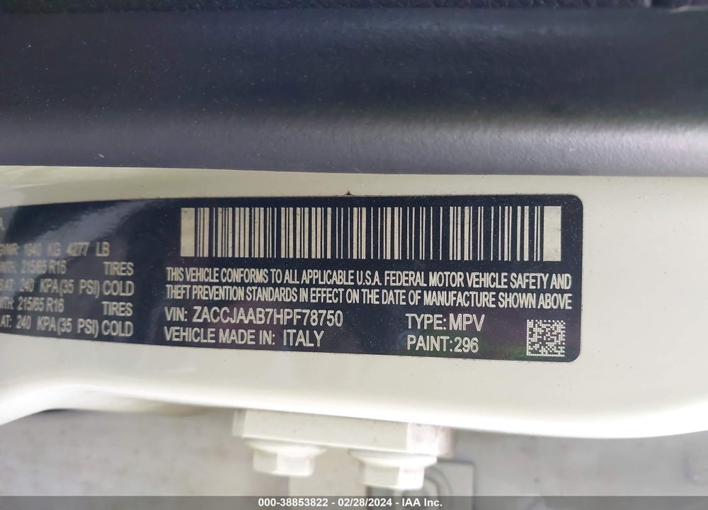 2017 JEEP RENEGADE SPORT FWD VIN: ZACCJAAB7HPF78750