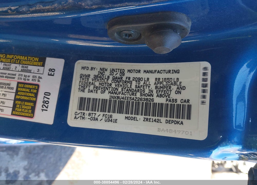 2010 TOYOTA COROLLA LE VIN: 1NXBU4EE5AZ263826
