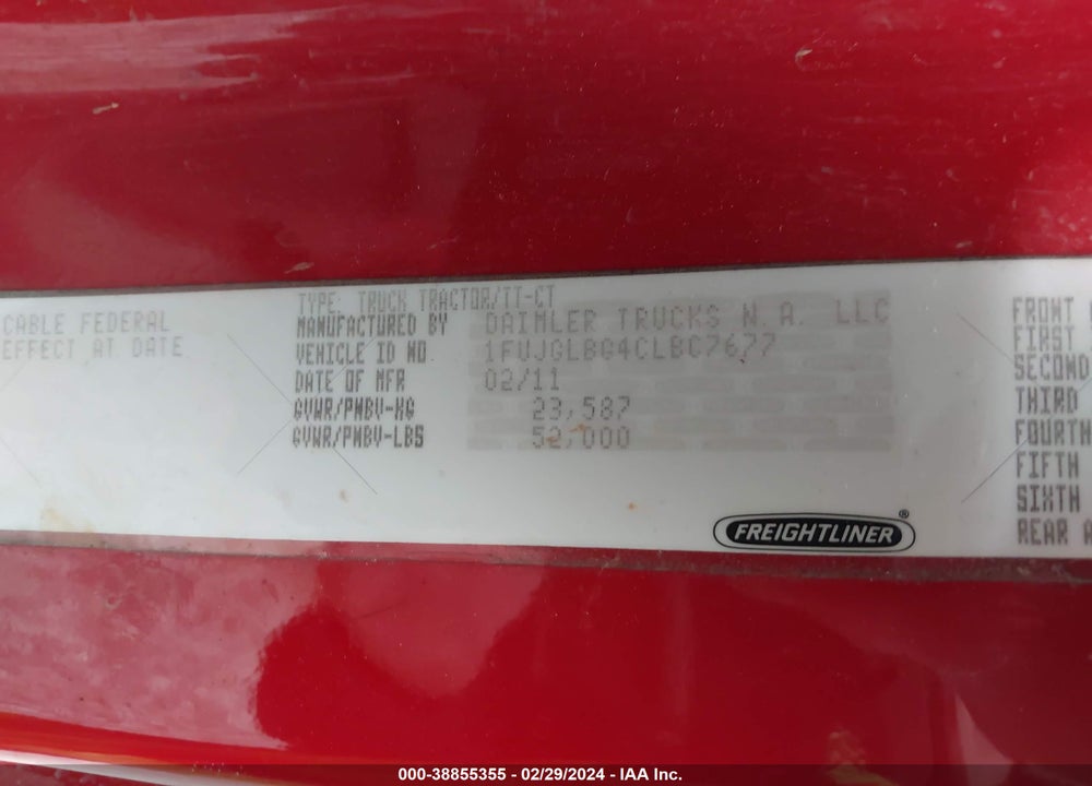 2012 FREIGHTLINER CASCADIA 125 VIN: 1FUJGLBG4CLBC7677