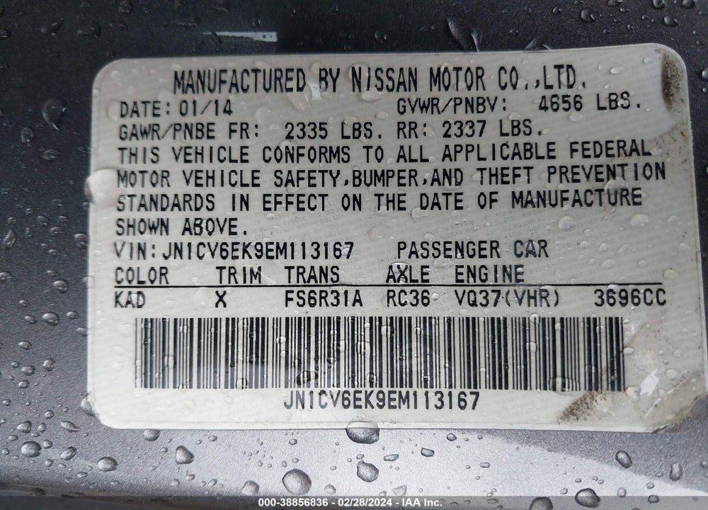 2014 INFINITI Q60 SPORT VIN: JN1CV6EK9EM113167