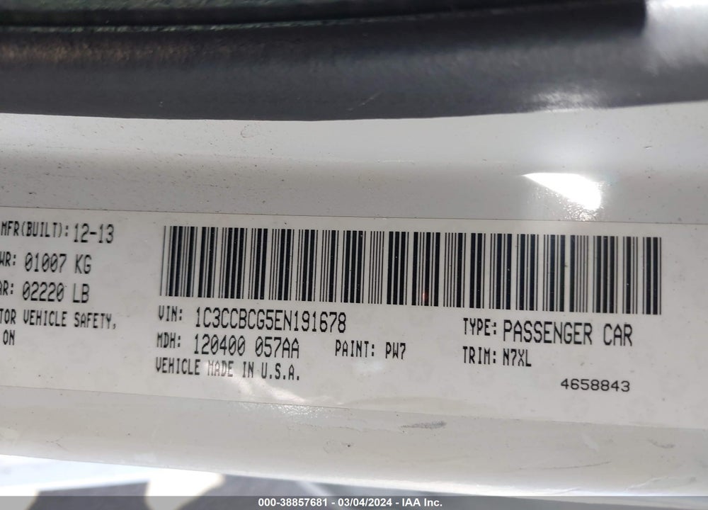 2014 CHRYSLER 200 LIMITED VIN: 1C3CCBCG5EN191678