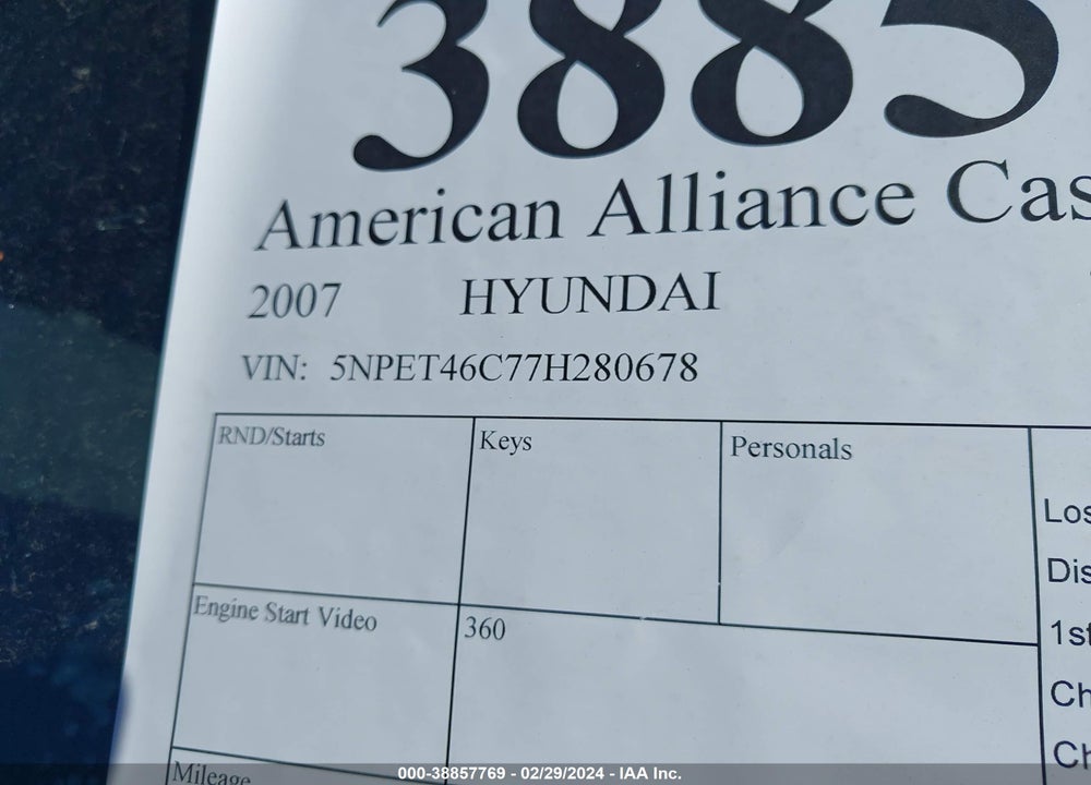 2007 HYUNDAI SONATA GLS VIN: 5NPET46C77H280678