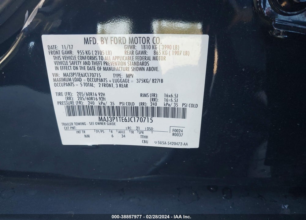 2018 FORD ECOSPORT SE VIN: MAJ3P1TE6JC170715