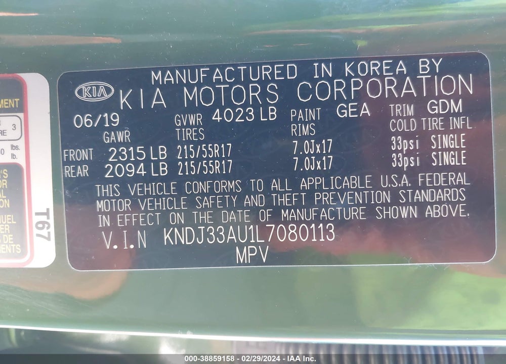 2020 KIA SOUL EX VIN: KNDJ33AU1L7080113