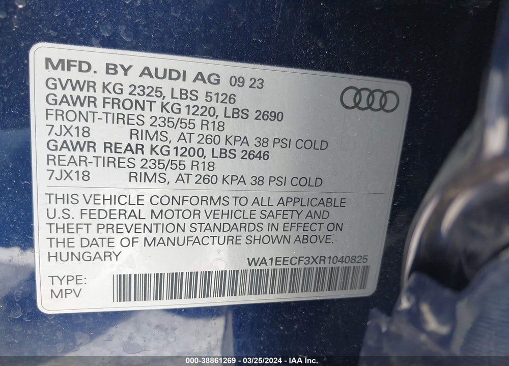 2024 AUDI Q3 PREMIUM PLUS 45 TFSI S LINE QUATTRO TIPTRONIC VIN: WA1EECF3XR1040825