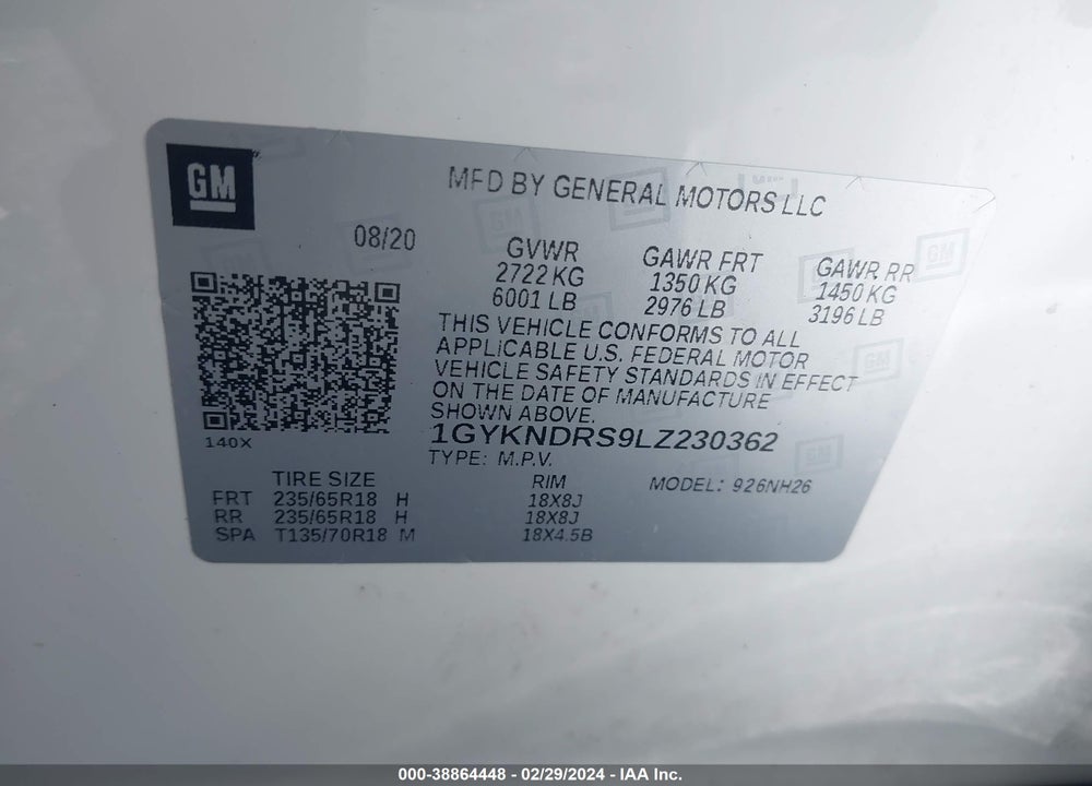 2020 CADILLAC XT5 AWD PREMIUM LUXURY VIN: 1GYKNDRS9LZ230362