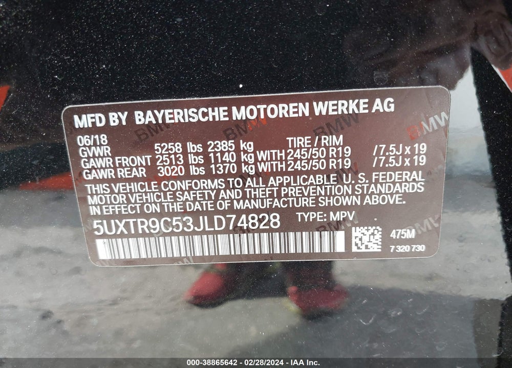 2018 BMW X3 XDRIVE30I VIN: 5UXTR9C53JLD74828