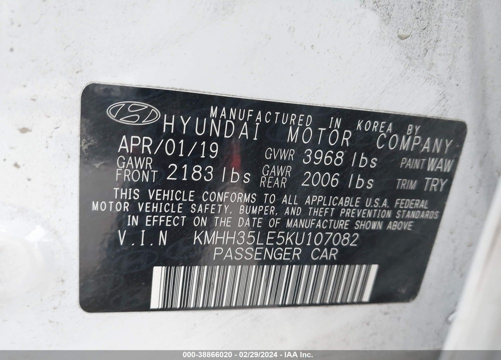2019 HYUNDAI ELANTRA GT VIN: KMHH35LE5KU107082