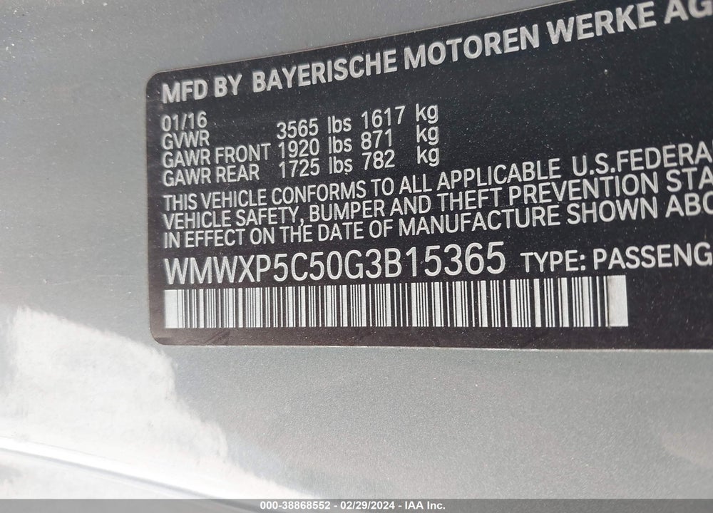 2016 MINI HARDTOP COOPER VIN: WMWXP5C50G3B15365