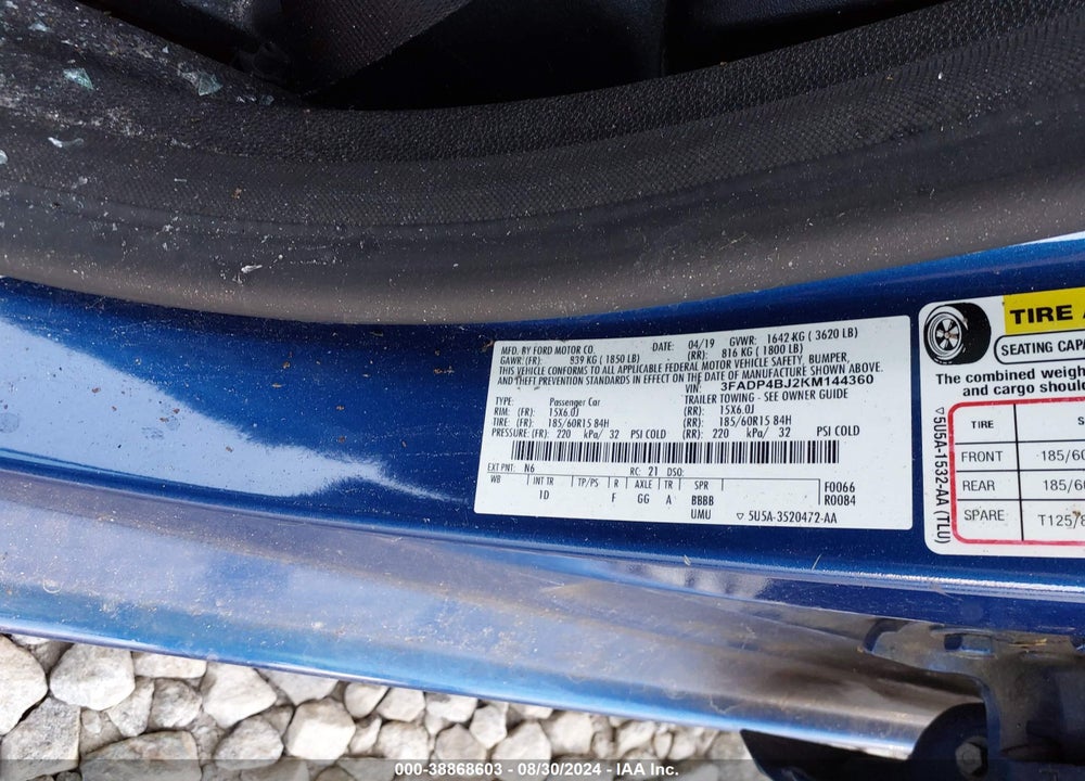2019 FORD FIESTA VIN: 3FADP4BJ2KM144360