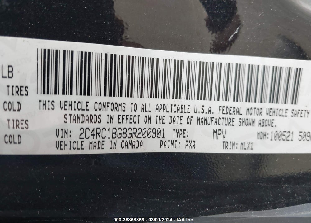 2016 CHRYSLER TOWN & COUNTRY VIN: 2C4RC1BG8GR200901