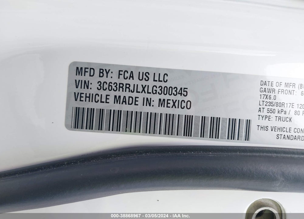 2020 RAM 3500 VIN: 3C63RRJLXLG300345