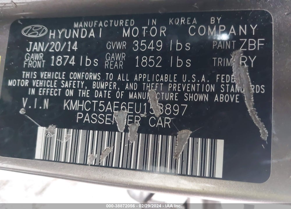 2014 HYUNDAI ACCENT GS VIN: KMHCT5AE6EU158897