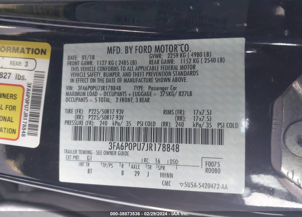 2018 FORD FUSION ENERGI SE LUXURY VIN: 3FA6P0PU7JR178848