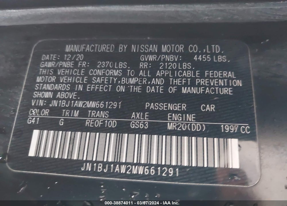 2021 NISSAN ROGUE SPORT S AWD XTRONIC CVT VIN: JN1BJ1AW2MW661291