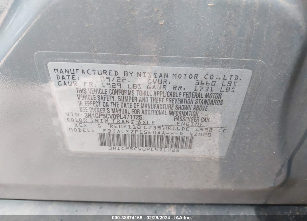 2023 NISSAN KICKS SV XTRONIC CVT VIN: 3N1CP5CV0PL471725