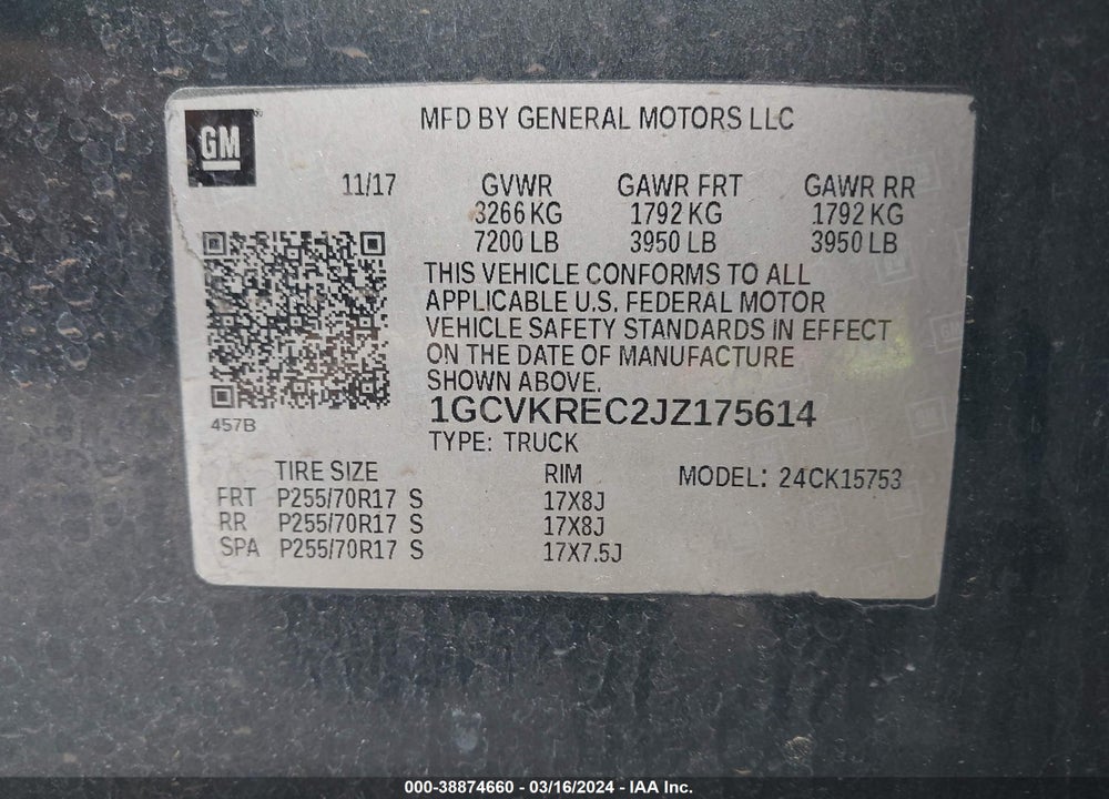 2018 CHEVROLET SILVERADO 1500 1LT VIN: 1GCVKREC2JZ175614