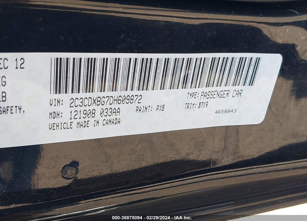 2013 DODGE CHARGER SE VIN: 2C3CDXBG7DH609872