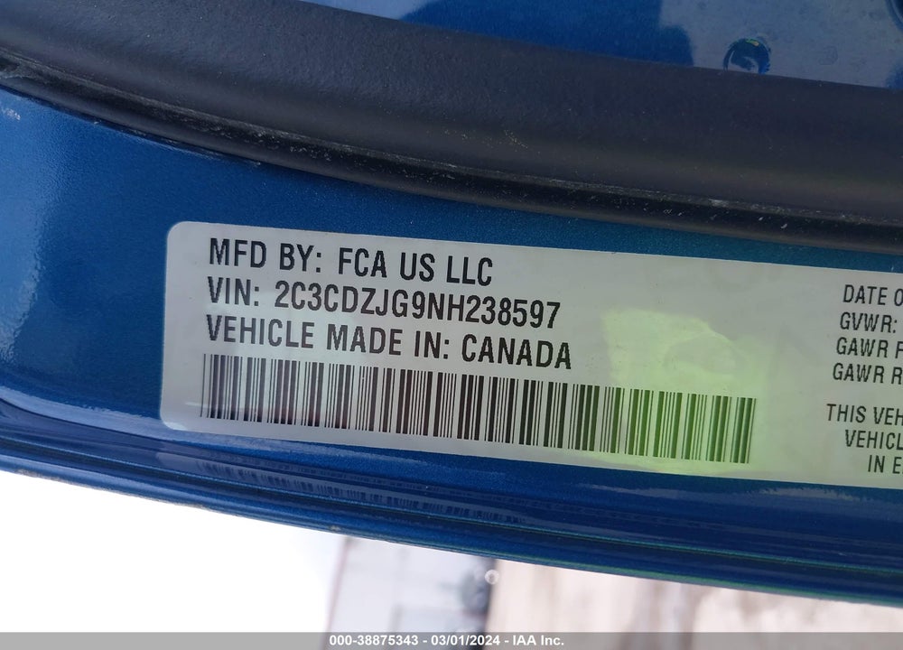 2022 DODGE CHALLENGER GT VIN: 2C3CDZJG9NH238597