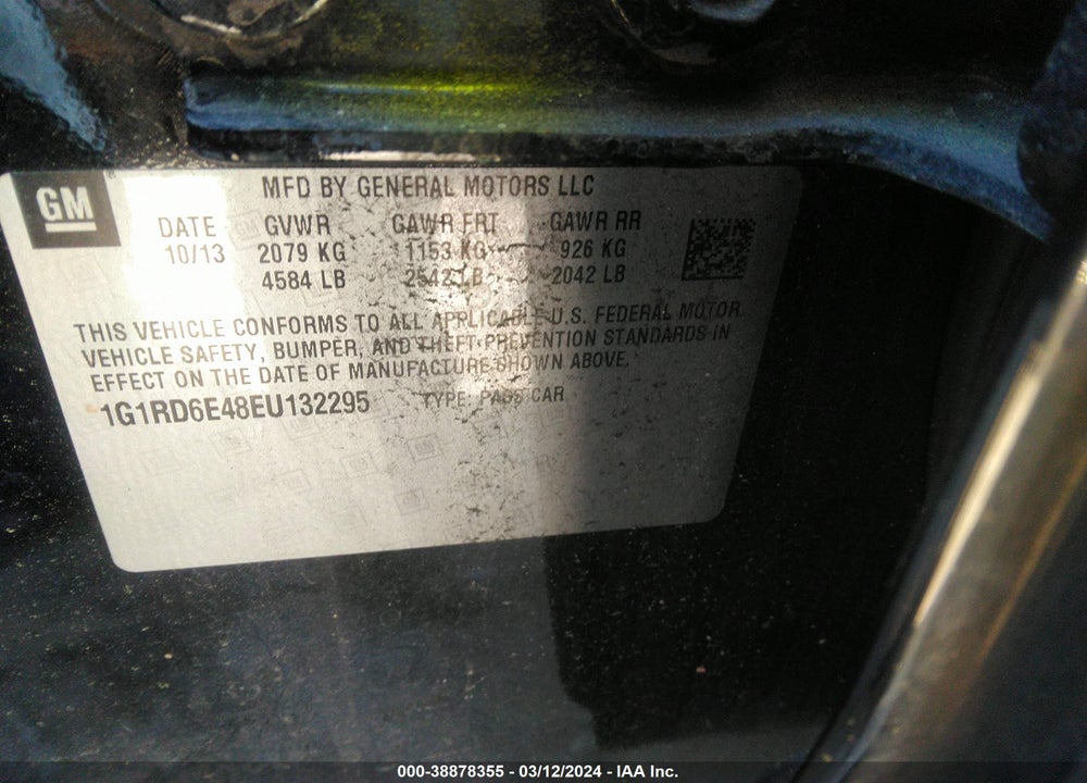 2014 CHEVROLET VOLT VIN: 1G1RD6E48EU132295