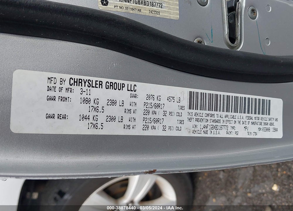 2011 JEEP PATRIOT SPORT VIN: 1J4NF1GBXBD187772