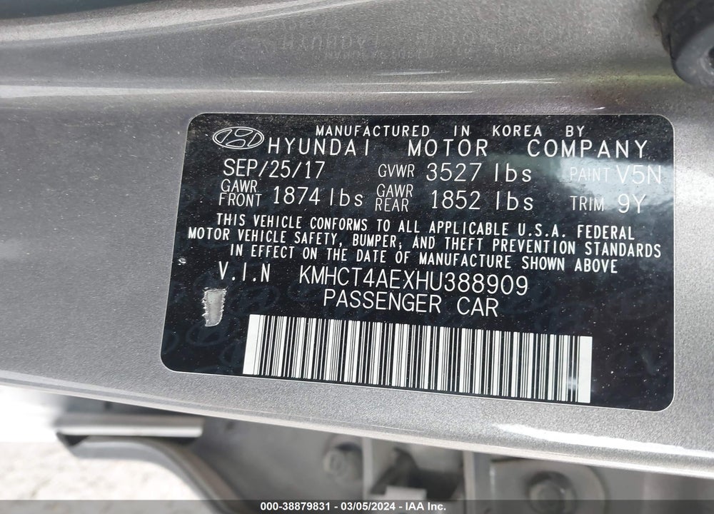 2017 HYUNDAI ACCENT SE VIN: KMHCT4AEXHU388909