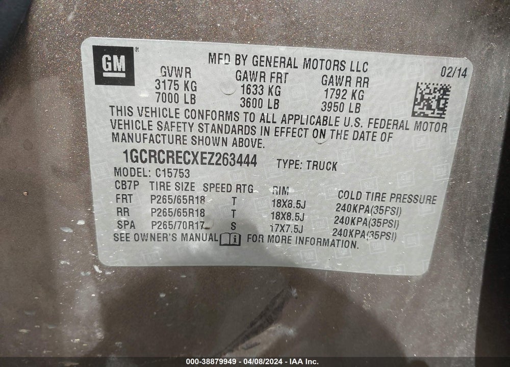 2014 CHEVROLET SILVERADO 1500 1LT VIN: 1GCRCRECXEZ263444