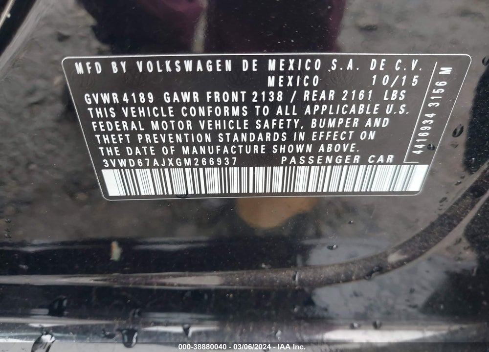 2016 VOLKSWAGEN JETTA 1.4T SE VIN: 3VWD67AJXGM266937
