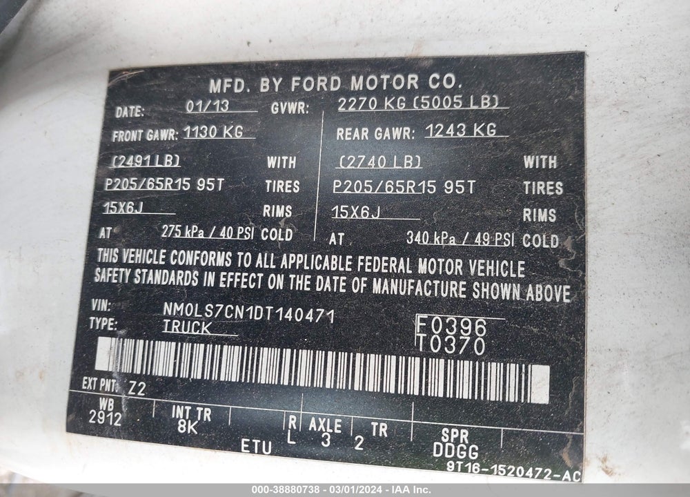 2013 FORD TRANSIT CONNECT VIN: NM0LS7CN1DT140471