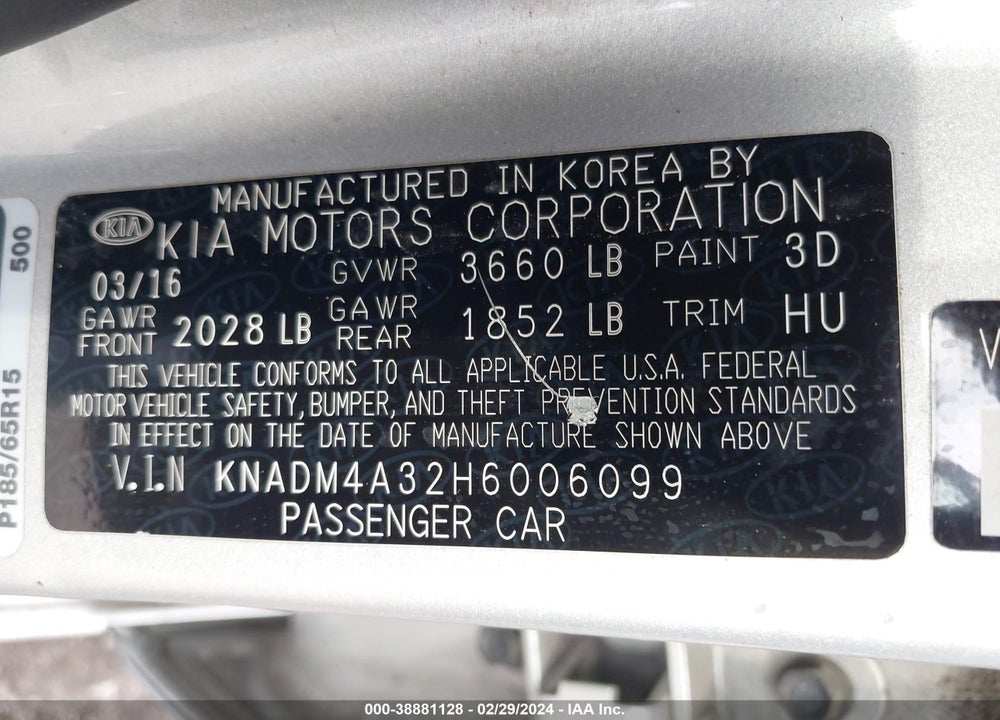 2017 KIA RIO LX VIN: KNADM4A32H6006099